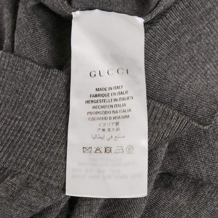 Pre Owned Gucci Grey Bee Intarsia Wool Knit Crew Neck Sweater XL