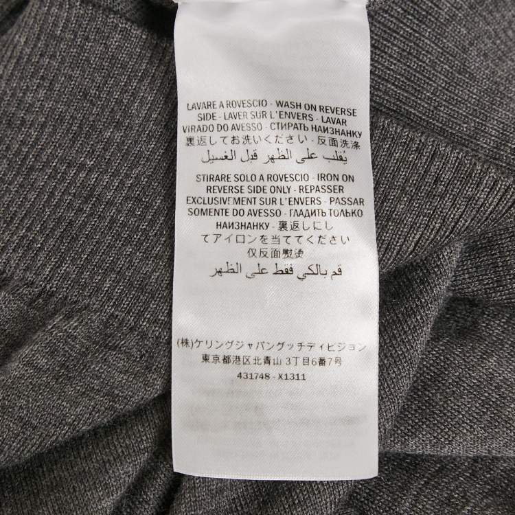 Pre Owned Gucci Grey Bee Intarsia Wool Knit Crew Neck Sweater XL
