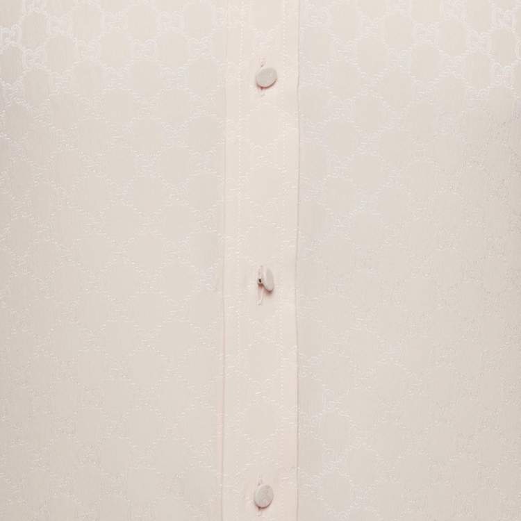 Pre Owned قميص غوتشي حرير جاكار GG وردي أكمام طويلة وسط