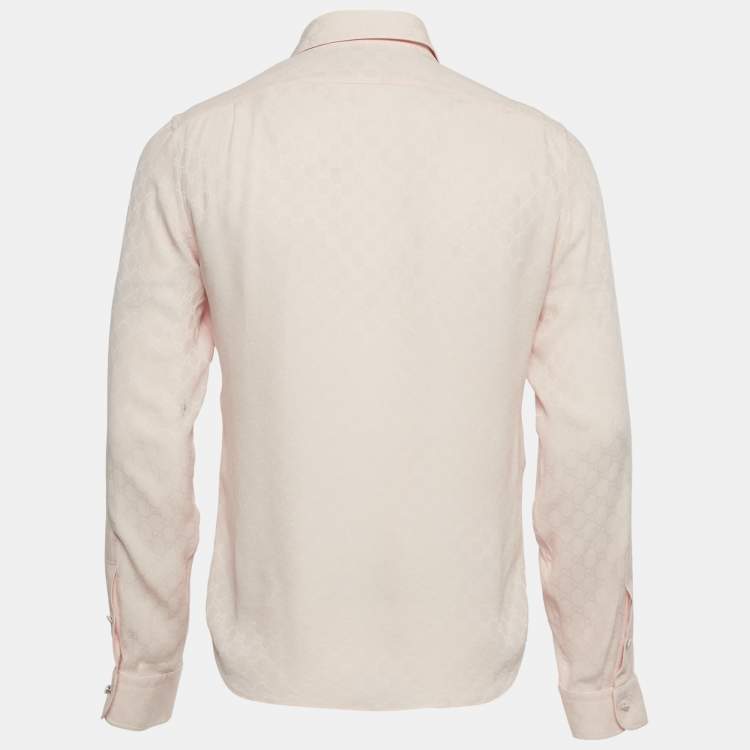 Pre Owned قميص غوتشي حرير جاكار GG وردي أكمام طويلة وسط