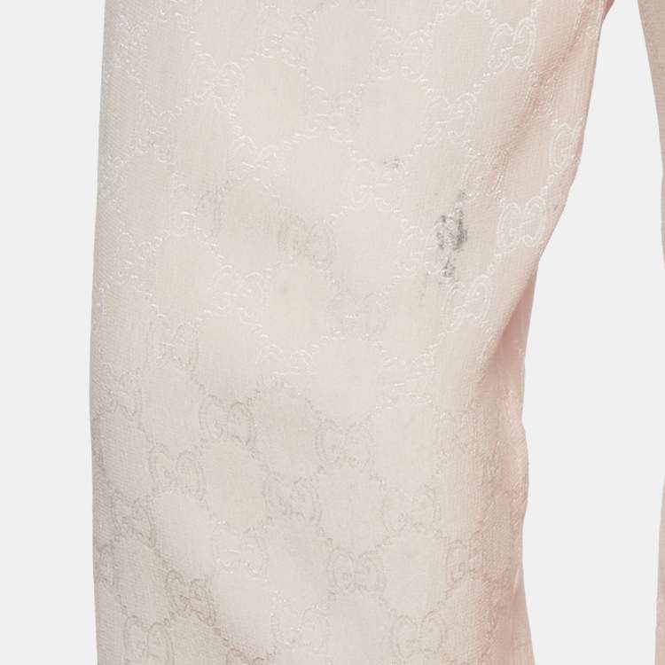 Pre Owned قم يص غوتشي حرير جاكار GG وردي أكمام طويلة وسط