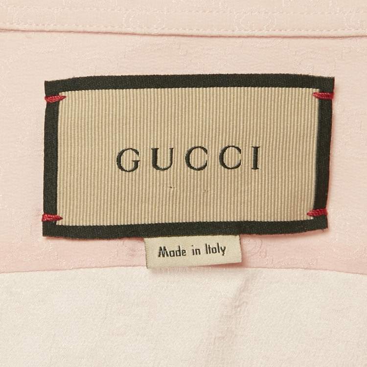 Pre Owned قميص غوتشي حرير جاكار GG وردي أكمام طويلة وسط