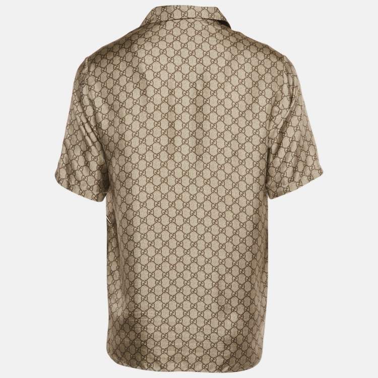 مملوكة مسبقًا قميص غوتشي إكس ديزني حرير بني GG بطبعة دونالد داك "فلاش" لعبة البولينج مقاس صغير