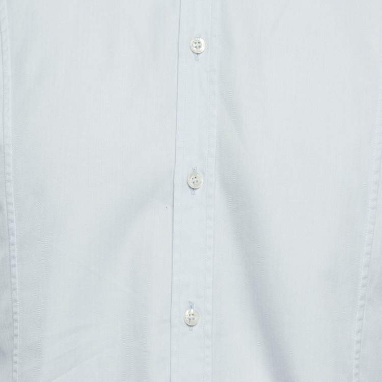 Pre Owned قميص غوتشي هيرينغبون قطني بأكمام طويلة أزرق بمقاس كبير - لارج