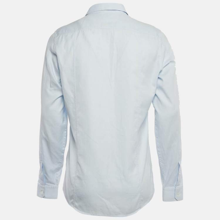 Pre Owned قميص غوتشي هيرينغبون قطني بأكمام طويلة أزرق بمقاس كبير - لارج