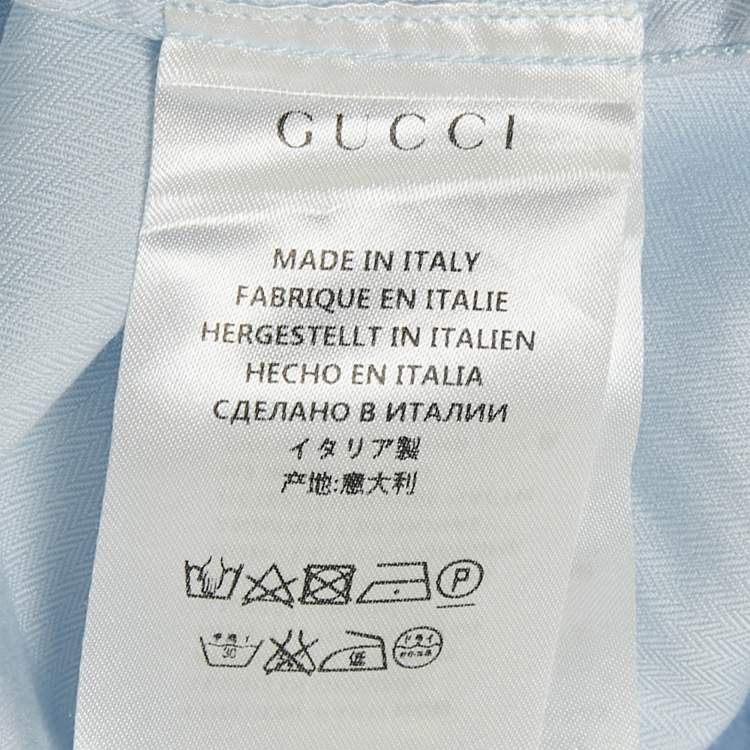 Pre Owned قميص غوتشي هيرينغبون قطني بأكمام طويلة أزرق بمقاس كبير - لارج