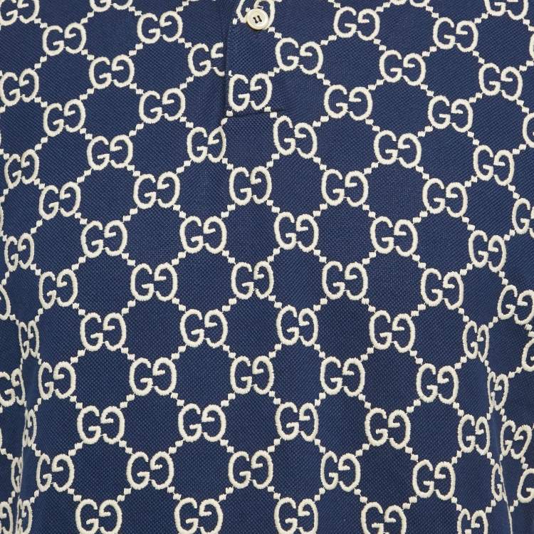 Pre Owned Gucci Blue GG Embroidered Pique Polo T-Shirt S