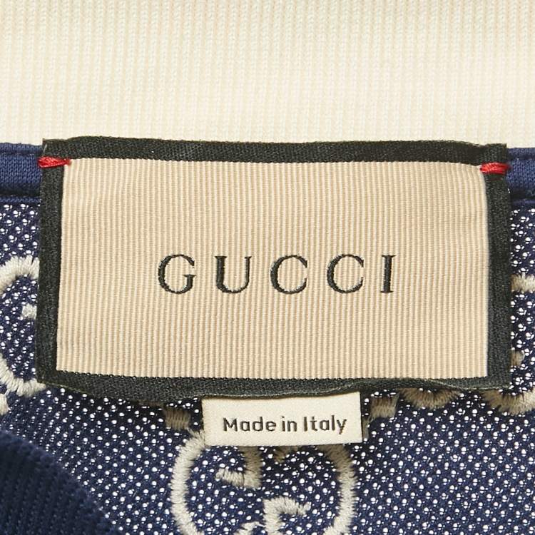 Pre Owned Gucci Blue GG Embroidered Pique Polo T-Shirt S