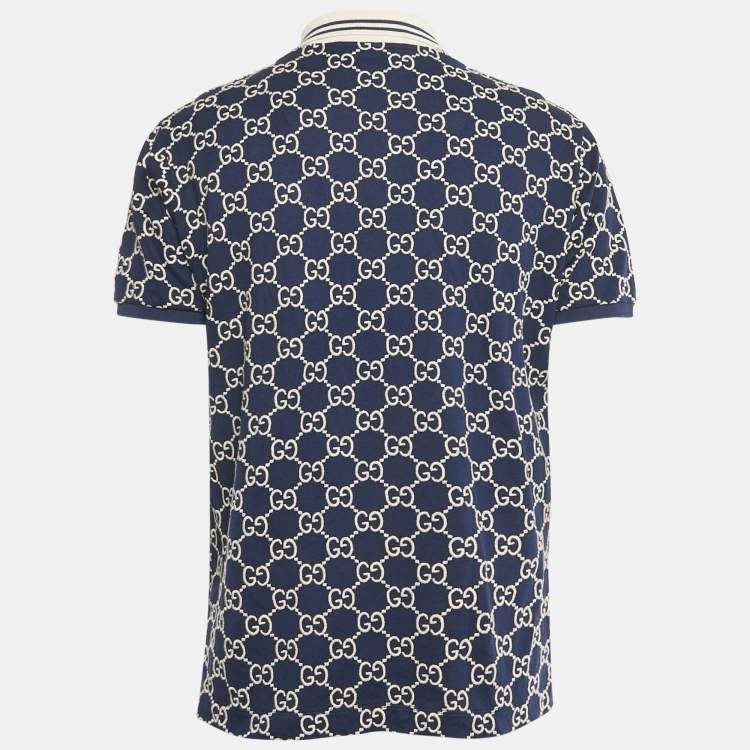 Pre Owned Gucci Blue GG Embroidered Pique Polo T-Shirt S