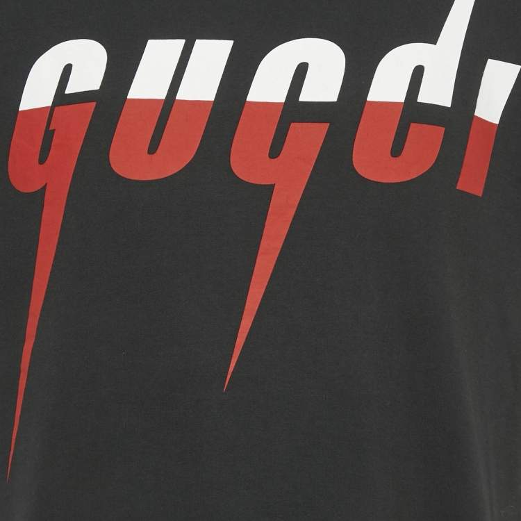 Pre Owned Gucci Black Logo Print Cotton Crewneck T-Shirt S