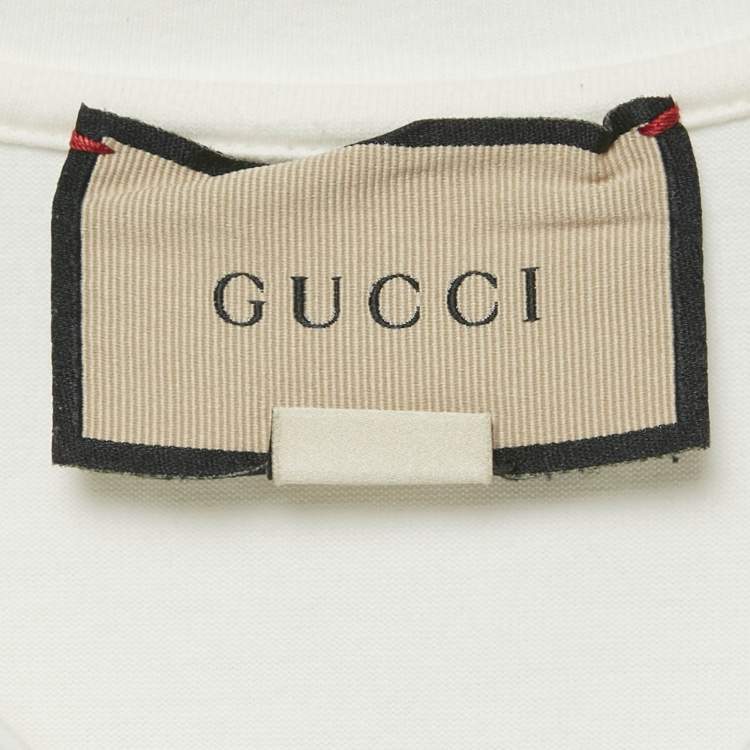 Pre Owned Gucci White Logo Print Cotton Jersey Crewneck T-Shirt S