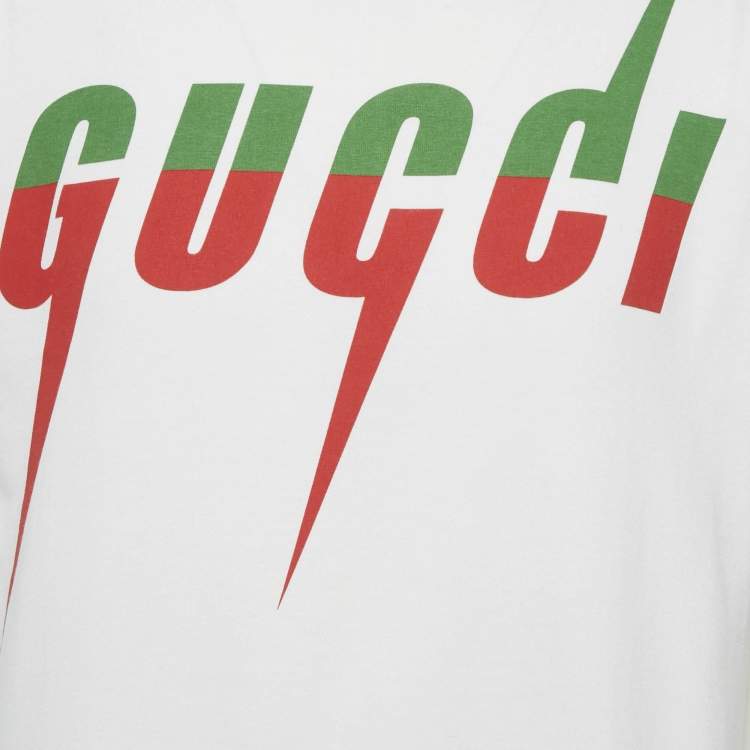 Pre Owned Gucci White Logo Print Cotton Jersey Crewneck T-Shirt S
