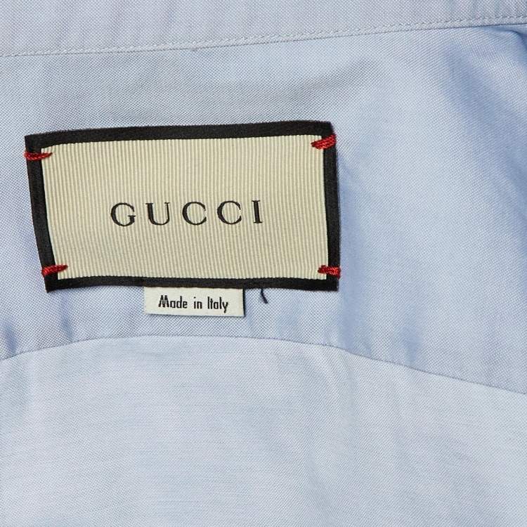 Pre Owned Gucci Blue Chambray Cotton Embroidered Collar Button Down Shirt M
