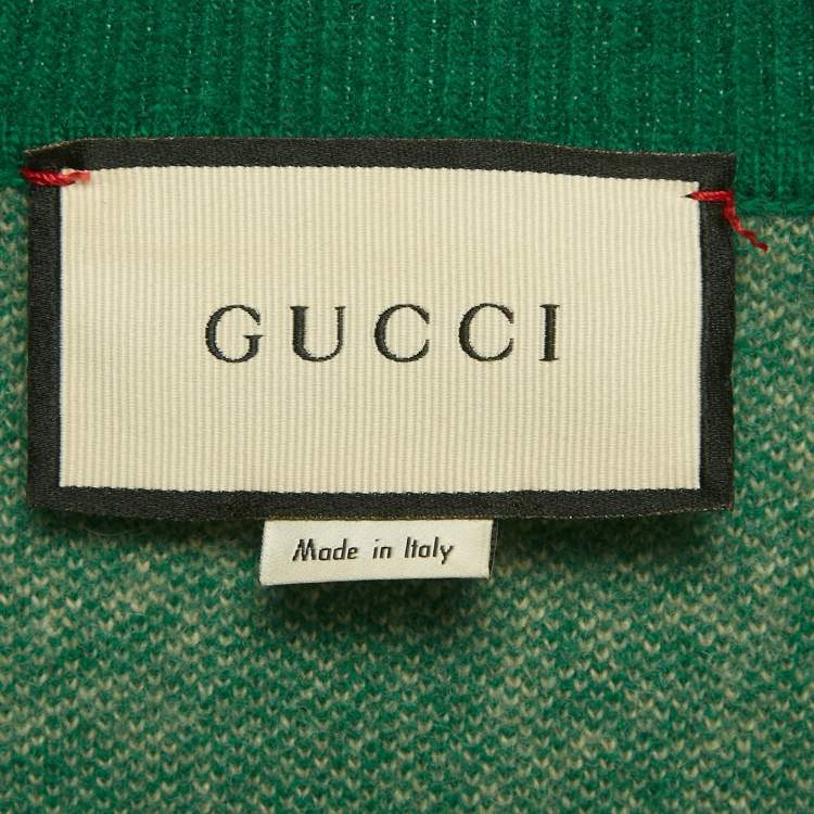 Pre Owned Gucci Green GG Jacquard Wool V-Neck Sweater S