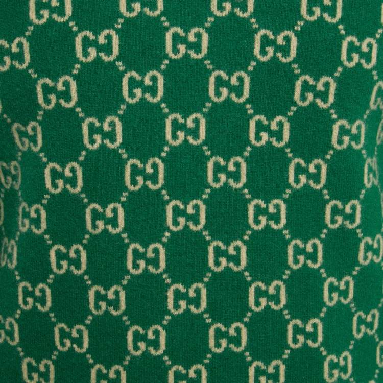 Pre Owned Gucci Green GG Jacquard Wool V-Neck Sweater S
