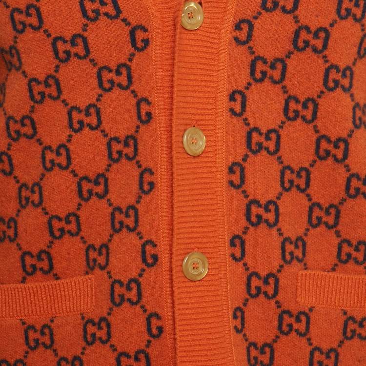 مملوكة مسبقًا Gucci Orange GG Jacquard Wool Cardigan S