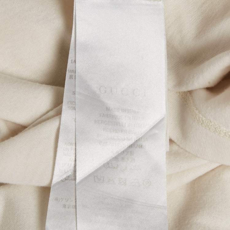 Pre Owned Gucci Cream Logo Print Jersey Distressed T-Shirt S