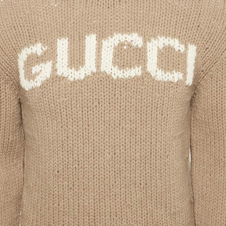 Pre Owned Gucci Beige Logo Intarsia Wool Jumper XS