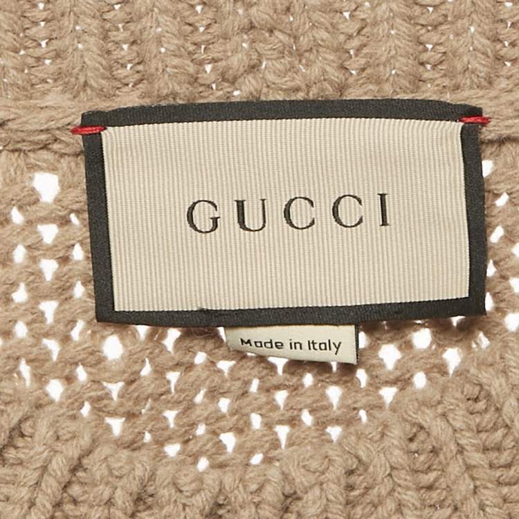 Pre Owned Gucci Beige Logo Intarsia Wool Jumper XS