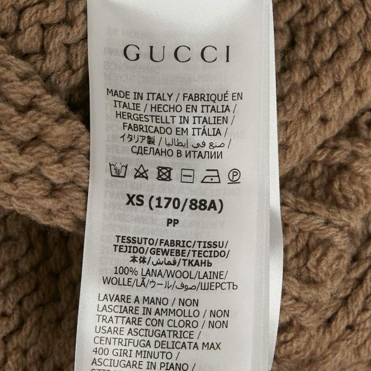Pre Owned Gucci Beige Logo Intarsia Wool Jumper XS