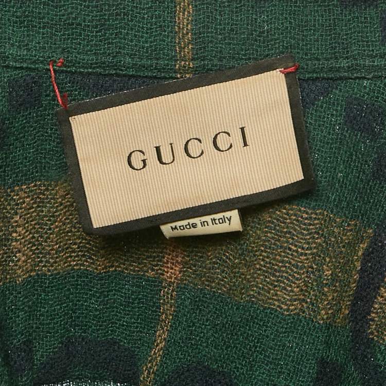 Pre Owned قميص غوتشي بأكمام طويلة صوف جامبو GG أزرق/أخضر مقاس صغير