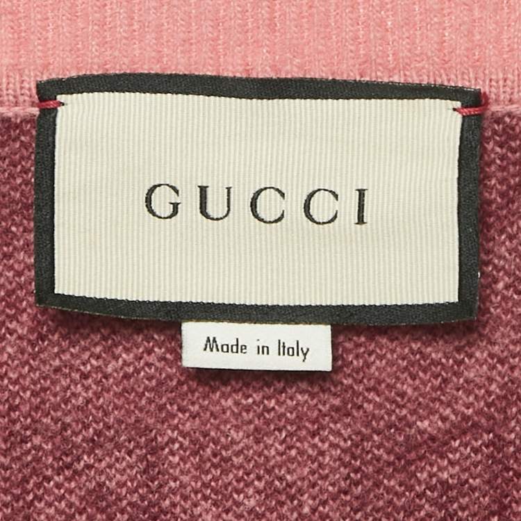 Pre Owned Gucci Pink GG Jacquard Wool V-Neck Sweater M