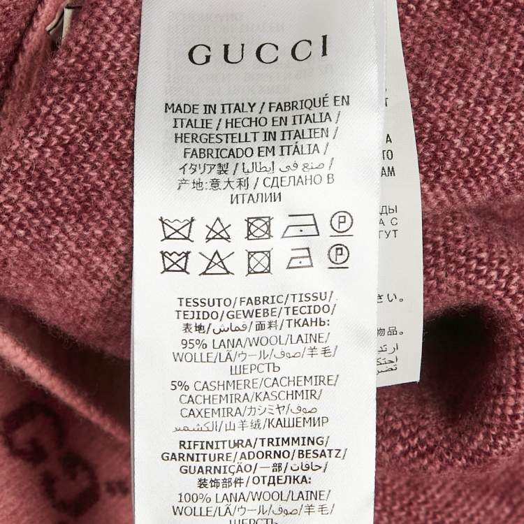 Pre Owned Gucci Pink GG Jacquard Wool V-Neck Sweater M