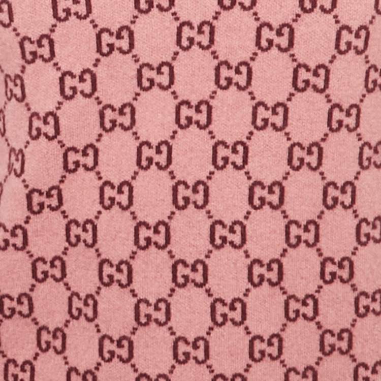 Pre Owned Gucci Pink GG Jacquard Wool V-Neck Sweater M