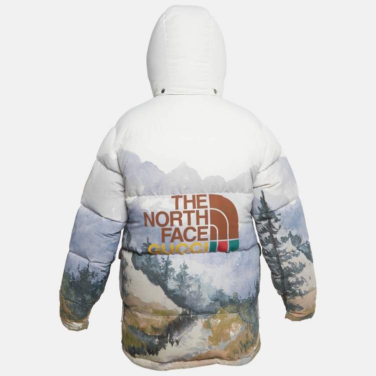 Pre Owned جاكيت تزلج مطبوع بني داون غوتشي وذا نورث فيس مقاس متوسط