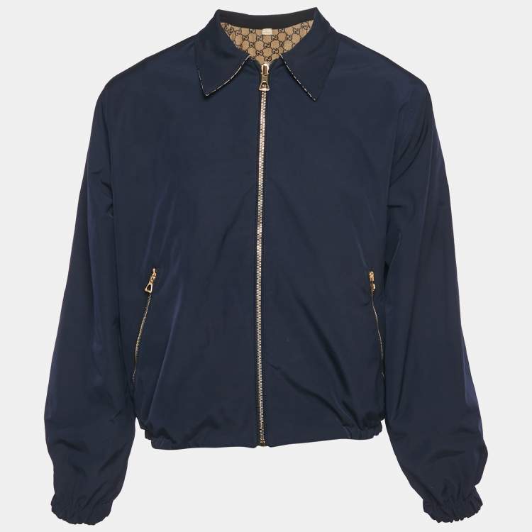 Pre Owned Gucci Blue/Beige SS Canvas and Synthetic Reversible Jacket S