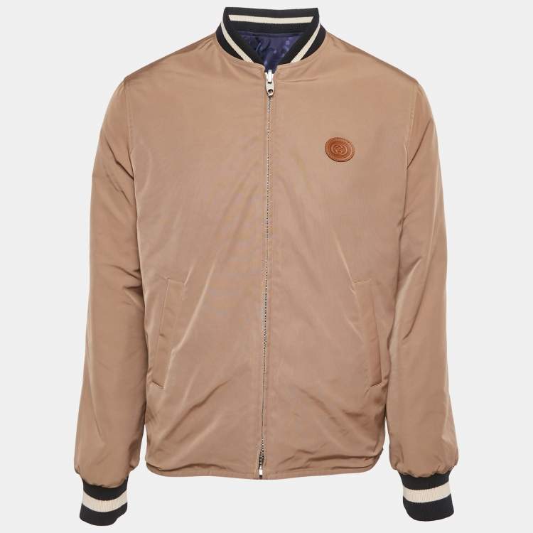 Pre Owned Gucci Blue/Beige Jumbo GG Nylon Reversible Jacket S