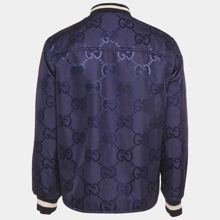 Pre Owned Gucci Blue/Beige Jumbo GG Nylon Reversible Jacket S