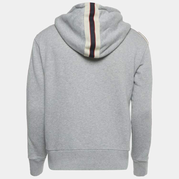 Pre Owned Gucci Grey Web Trim Cotton Zip-Up Hoodie XS