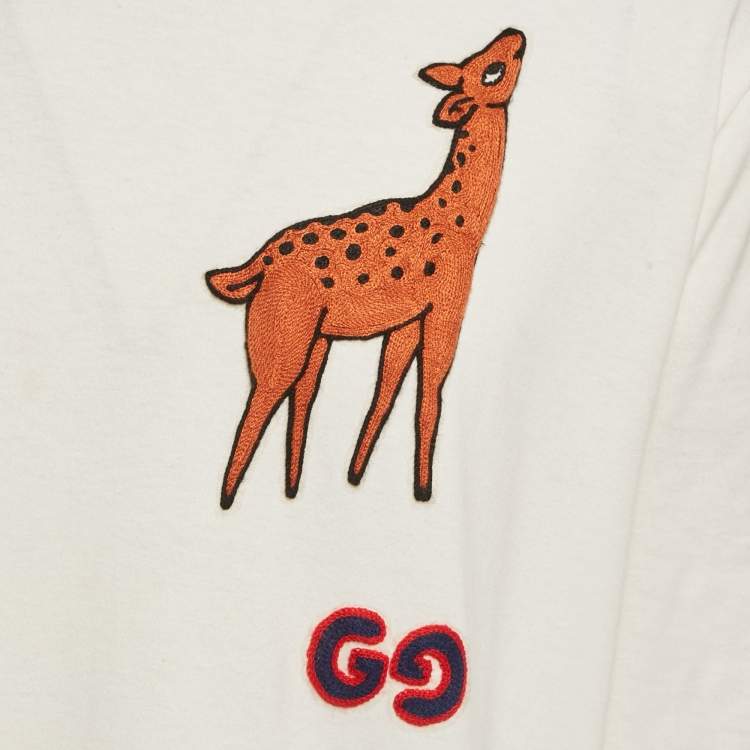 مملوكة مسبقًا Gucci White Cotton Deer& GG Patch T-Shirt M