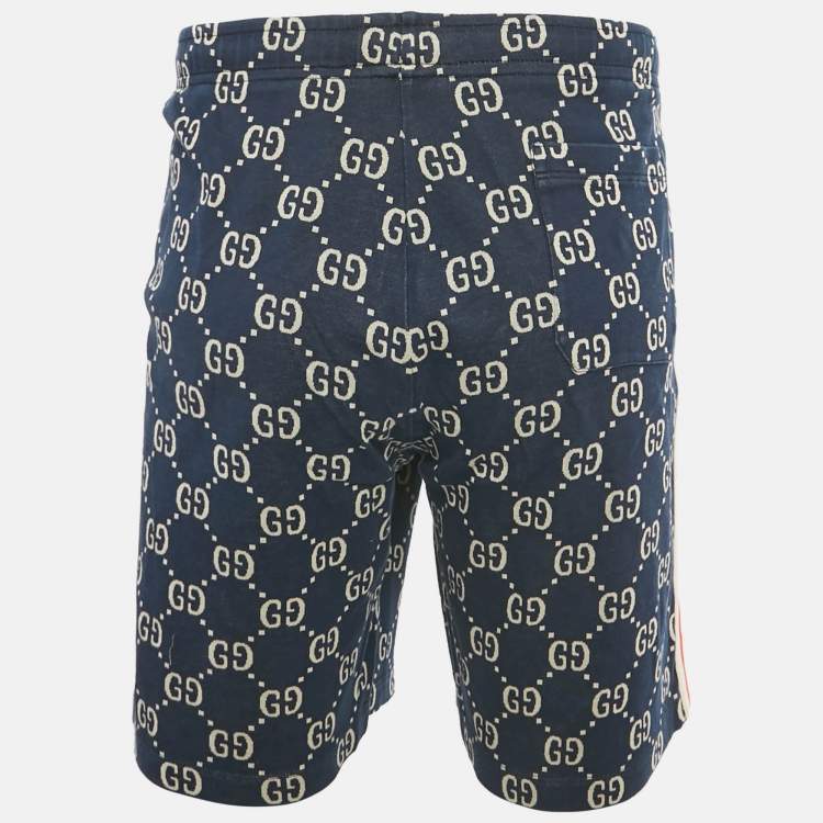 Pre Owned Gucci Navy Blue GG Jacquard Cotton Web Striped Shorts XXL 