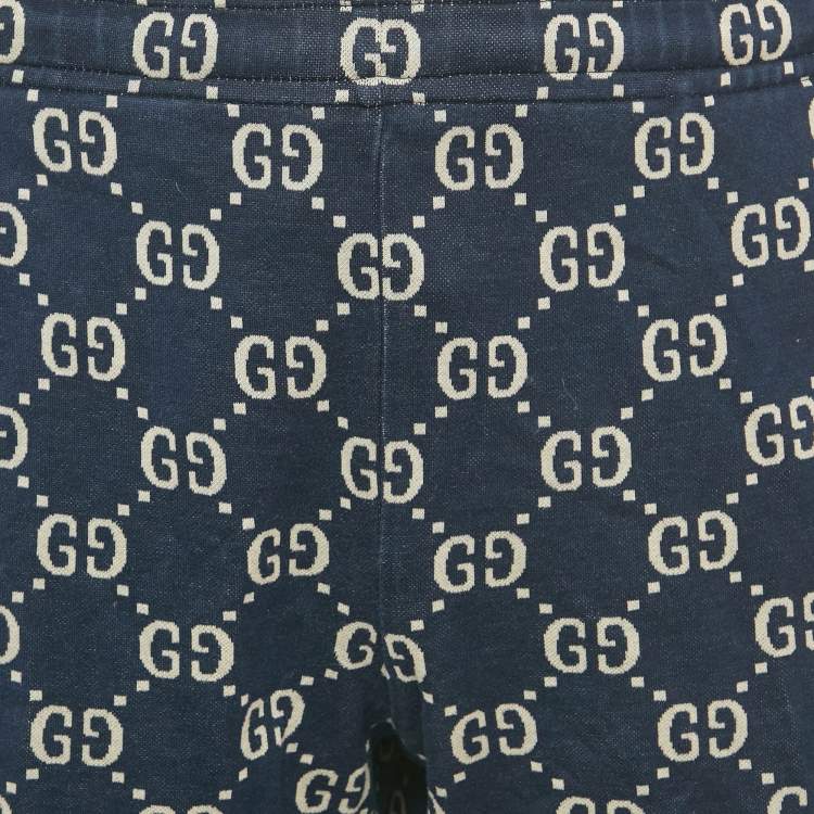 Pre Owned Gucci Navy Blue GG Jacquard Cotton Web Striped Shorts XXL 