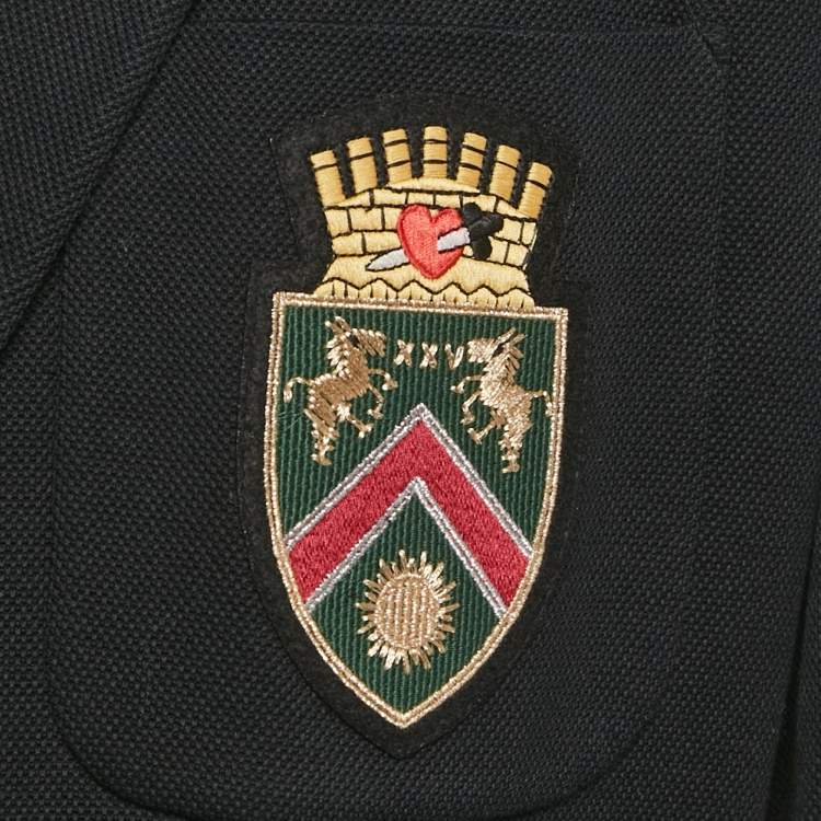 Pre Owned Gucci Blue Rib Collar Cotton Switch Emblem Blazer XXXL