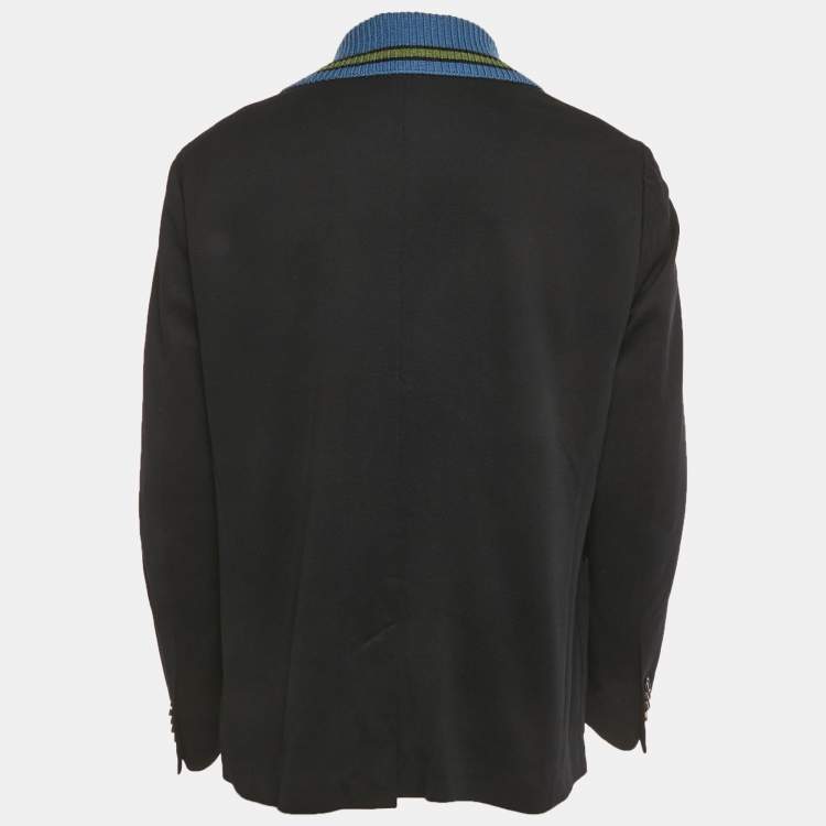 Pre Owned Gucci Blue Rib Collar Cotton Switch Emblem Blazer XXXL