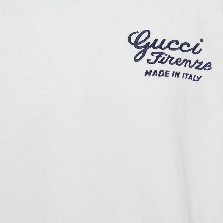 Pre Owned Gucci White Firenze Embroidered Cotton T-Shirt XS