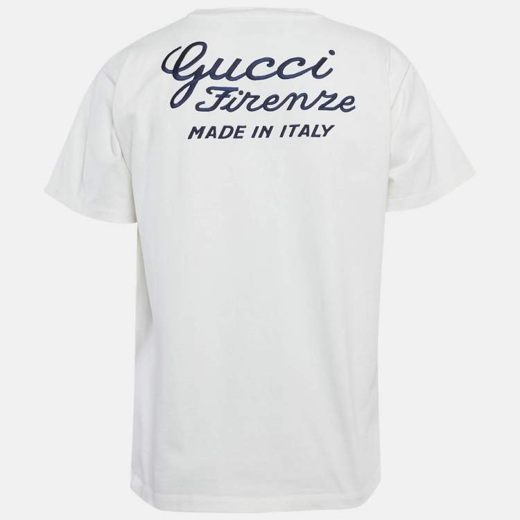Pre Owned Gucci White Firenze Embroidered Cotton T-Shirt XS