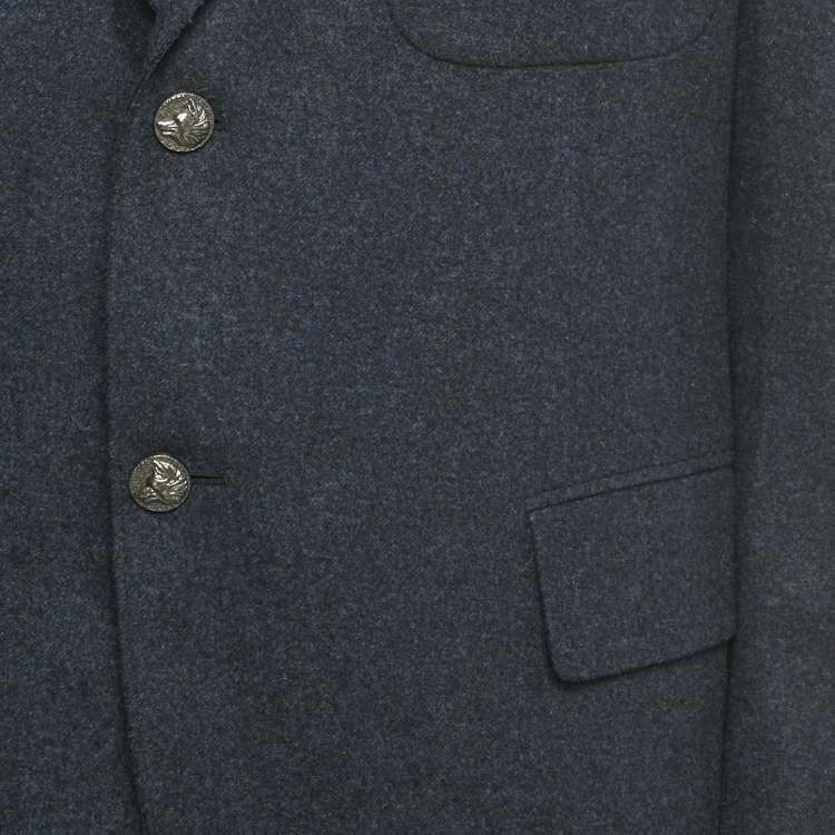 Pre Owned Gucci Blue Bee Applique Wool Regular Fit Blazer XXXL