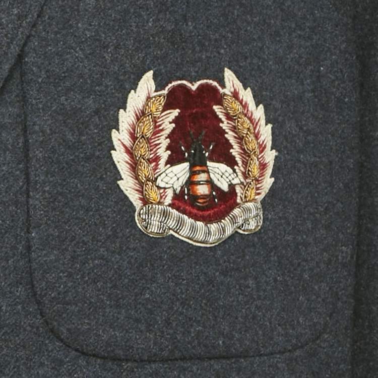 Pre Owned Gucci Blue Bee Applique Wool Regular Fit Blazer XXXL