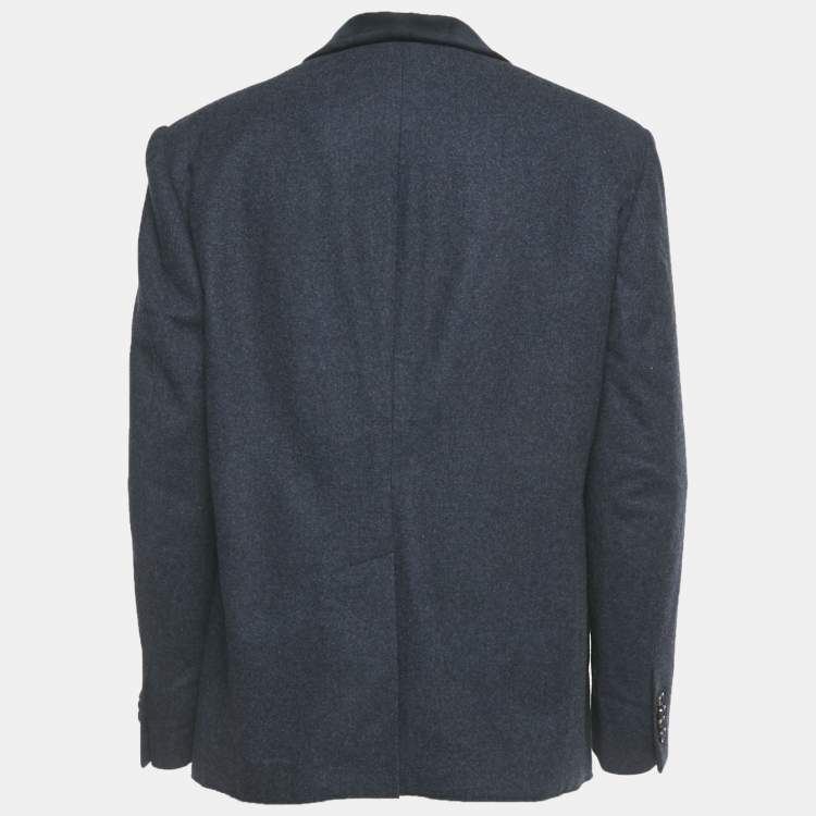 Pre Owned Gucci Blue Bee Applique Wool Regular Fit Blazer XXXL