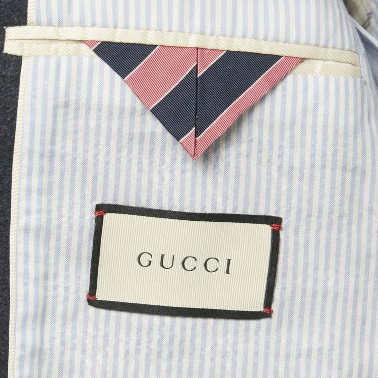 Pre Owned Gucci Blue Bee Applique Wool Regular Fit Blazer XXXL
