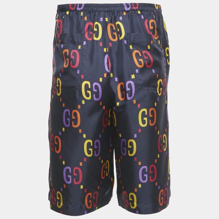 Pre Owned Gucci Blue GG Print Silk Shorts XL