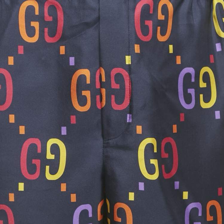 Pre Owned Gucci Blue GG Print Silk Shorts XL