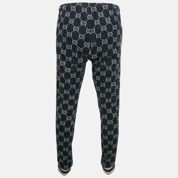 Pre Owned Gucci Navy Blue GG Jacquard Track Pants XL