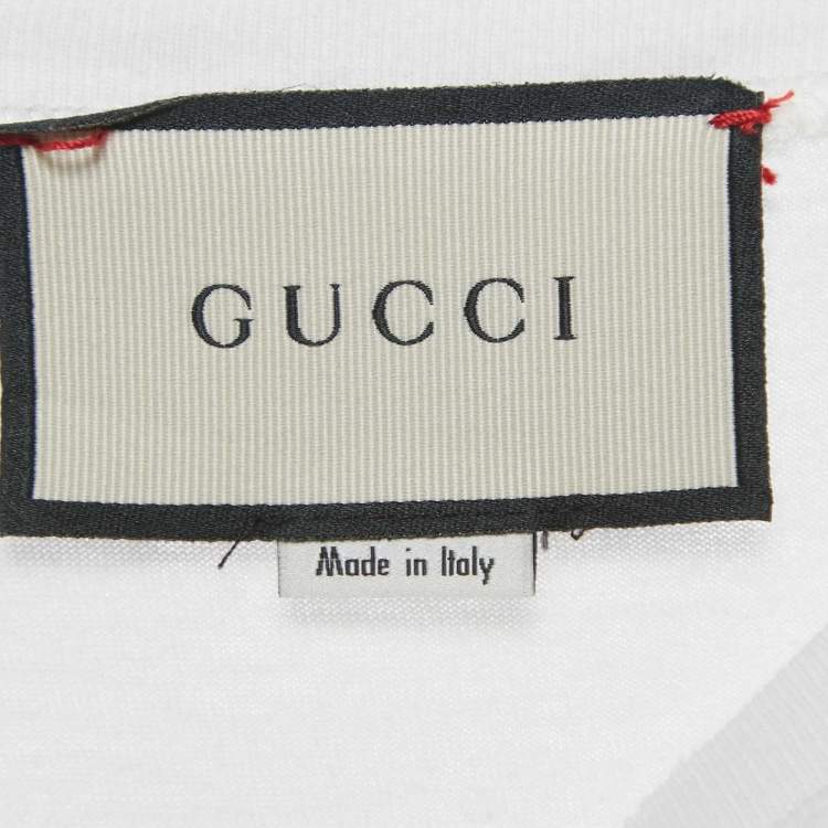 Pre Owned Gucci White Printed Cotton Distressed T-Shirt S 