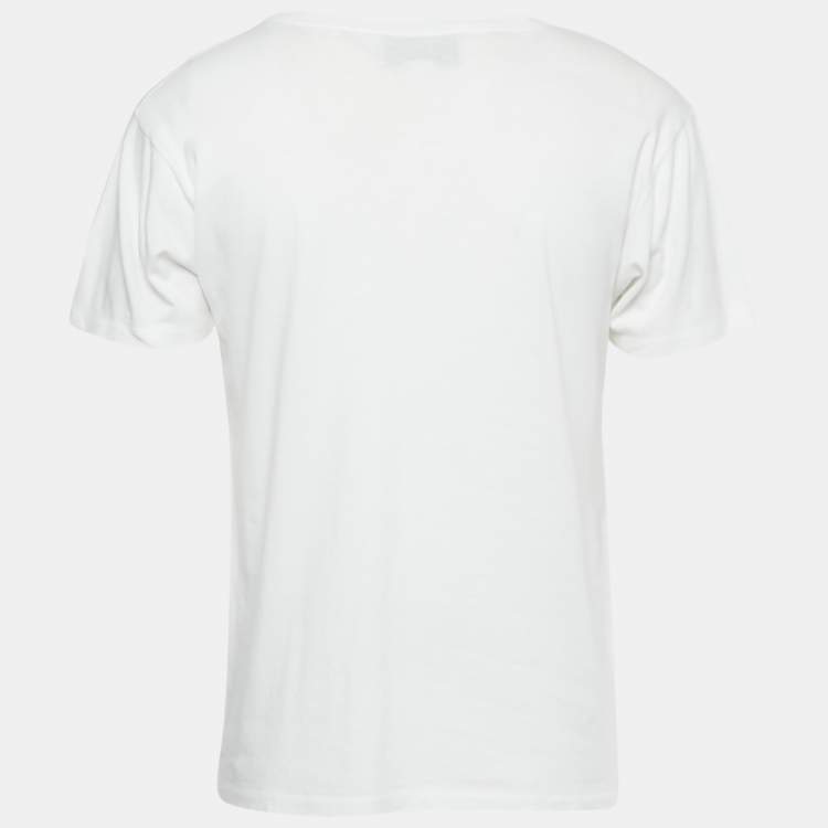 Pre Owned Gucci White Printed Cotton Distressed T-Shirt S 