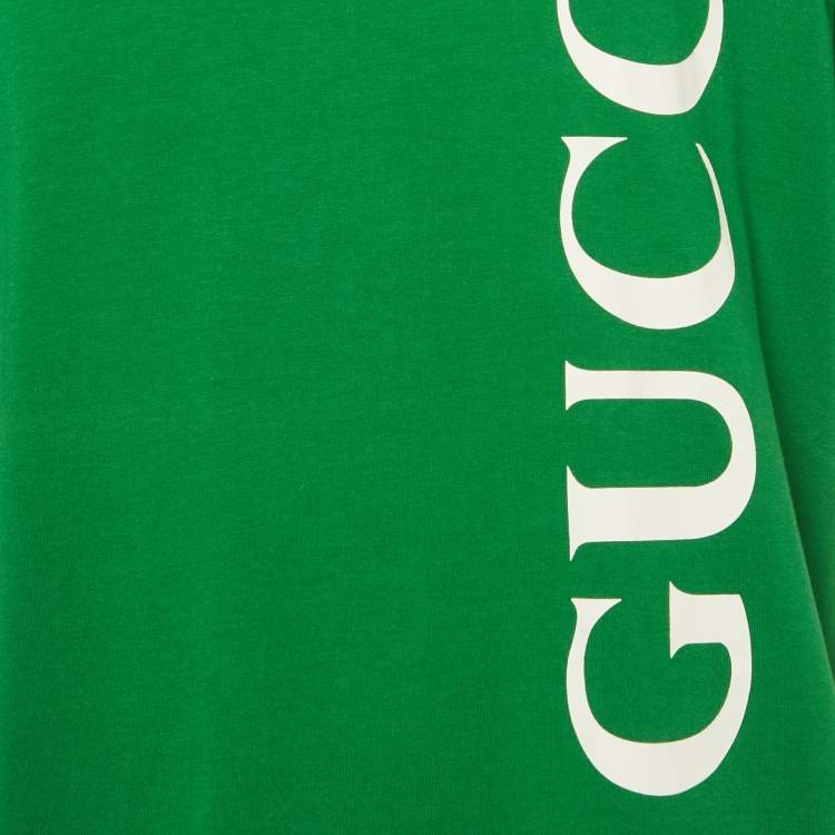 Pre Owned Gucci Green Logo Print Jersey Crew Neck T-Shirt XL